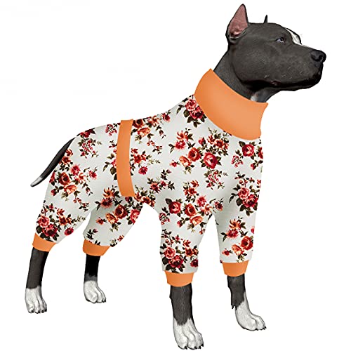 LovinPet Haustier-Outfit, Hundeanzug, postoperativer Jumpsuit für Hunde, reflektierender Riemen, vollständige Abdeckung, elastischer Schlafanzug, weiß, grün, rot von LovinPet