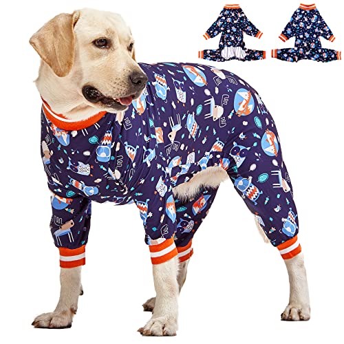 LovinPet Haustierkleidung für große Hunde: Nighthawk & Rotfuchs, stahlgrauer Druck, leichter dehnbarer Strickpullover, Haustier-Pyjama, Einteiler für große Hunde, Jammies, Haustier-Pyjama, Größe M von LovinPet