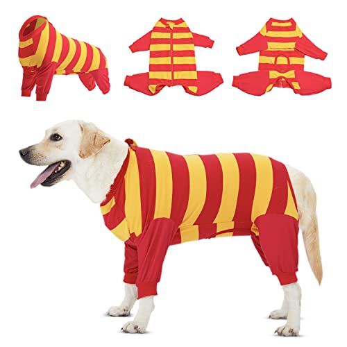 LovinPet Hunde-Genesungsanzug nach Operationen, professionell, für große Hunde, Beinwickel, breiter Streifen, rot, postoperative Weste, E-Halsband, alternatives Genesungsshirt, ausgeschnittenes von LovinPet