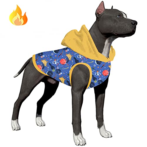 LovinPet Hunde-Kapuzenpullover für große Hunde: Hundemantel, Upgrade, leichte Flanell-Hunde-Winterbekleidung, hautfreundlicher Stofflaminat, blaue Drucke, Chihuahua, groß von LovinPet