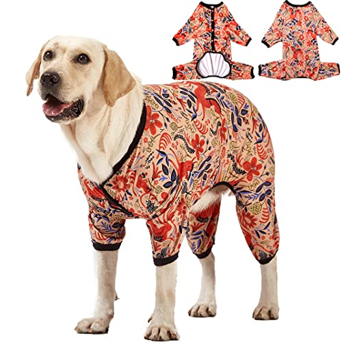 LovinPet Hunde-Schlafanzug für große Rassen, leichter Pullover, volle Abdeckung, Hunde-Einteiler, Happy Horse Coral Print, volle Abdeckung, Dog Jammies, Pet PJ's/L von LovinPet