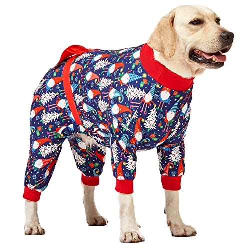 LovinPet Hunde-Weihnachtspyjama, Groß – Langarm-Shirts für große Hunde, Urlaubskostüm, leichter Pullover, ein Zwerg zu FA La in Marineblau, große Hunde-Schlafanzüge, Hunde-Onsie, Xmas Outfit XL von LovinPet