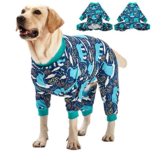 LovinPet Hundebekleidung für große Hunde, Angstlinderung, UV-Schutz, große Rassen, leichter dehnbarer Strickstoff, blauer Elefantendruck, Hundejammies, Haustier-PJ's/Größe M von LovinPet