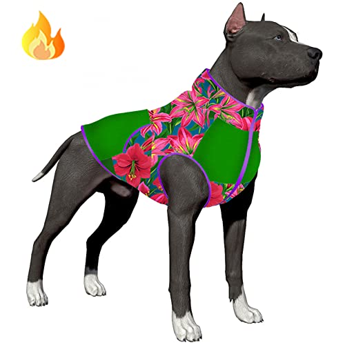 LovinPet Hundejacke, Windhund: warmer Flanellstoff, Amaryllis, rote Drucke, Mäntel für Hunde, Update-Pullover für Hunde, gemütlicher Hunde-Pyjama für kaltes Wetter, groß von LovinPet