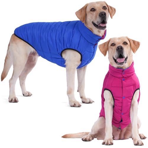 LovinPet Wendbarer Hunde-Wintermantel für mittelgroße und große Hunde, Druckknopf-Daunenjacke, doppelseitiges Design in Blau und Rot, für kaltes Wetter, Größe XXXL von LovinPet