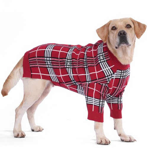 LovinPet Hundepullover für große Hunde, klassisch, winddicht, britisches Karomuster, gemütliches Design mit zwei Beinen für mittelgroße und große Hunde, warme Weste für kaltes Wetter, Größe L von LovinPet