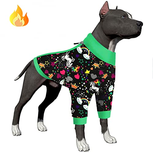 LovinPet Jacke Einteiler für große Hunde – warmer verbesserter Flanellstoff, Punk, Wildpferd, Sterne, Drucke, Hundekleidung, Pullover für Hunde, gemütlicher Hunde-Wintermantel für kaltes Wetter, grün von LovinPet