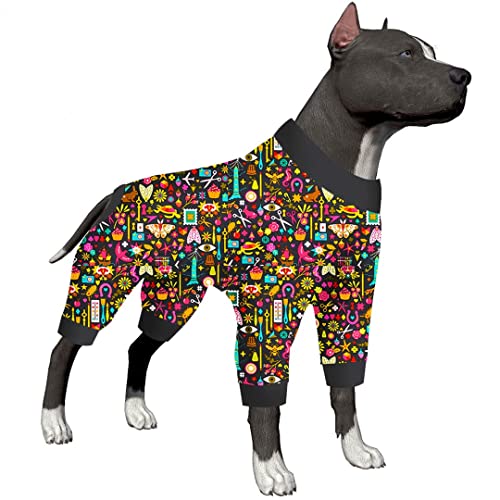 LovinPet Leichter Hunde-Pyjama, vollständige Abdeckung, schwarzer Rand, für Handarbeit, Decoupage-Tintendrucke, nach Operationen, Hemd, UV-Schutz, Linderung von Angst von LovinPet