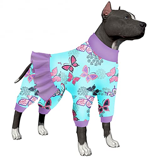 LovinPet Lovinpet Pj – Komfort-Pyjama nach Operationen, leichter dehnbarer Stoff, marineblauer Schmetterlingsflügel-Druck, großer Hunde-Pyjama, Unterhemd für Hundekleider, Rosa, Größe 3XL von LovinPet