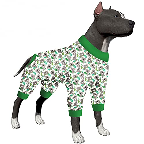 LovinPet Pitbull Clothes – Angstberuhigendes Shirt, Anti-Leck-Hunde-Einteiler, leichter Stoff, Eukalyptus-Druck, großer Hunde-Pyjama, Hunde-Jammies für Jungen oder Mädchen, Koala-Grün XXL von LovinPet