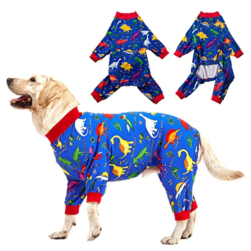 LovinPet Pitbull Große Hundekleidung, Wundpflege/postoperative Hundekleidung, Lost World Dinosaurier Druck, UV-Schutz, Haustier-Angstlinderung, große Hunde Onesies, Haustier-PJ's/Large von LovinPet