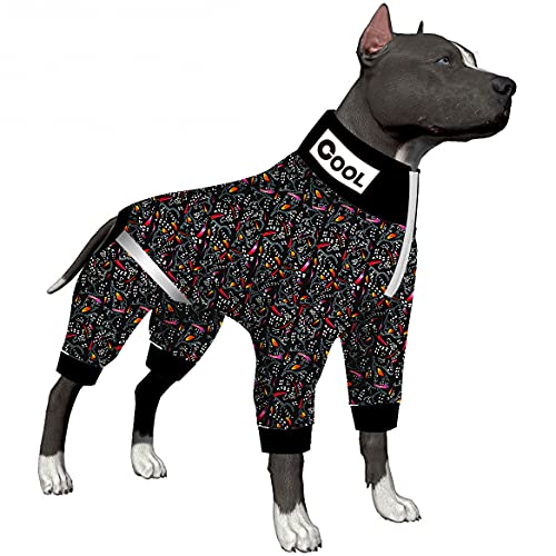 LovinPet Pitbull Hunde-Bodysuit, nach Operationen, Erholungspyjama, Pullover, Hunde-Einteiler mit reflektierenden Streifen, weich und dehnbar, schwarzer Monarch-Schmetterlingsdruck, Grau, 3XL von LovinPet