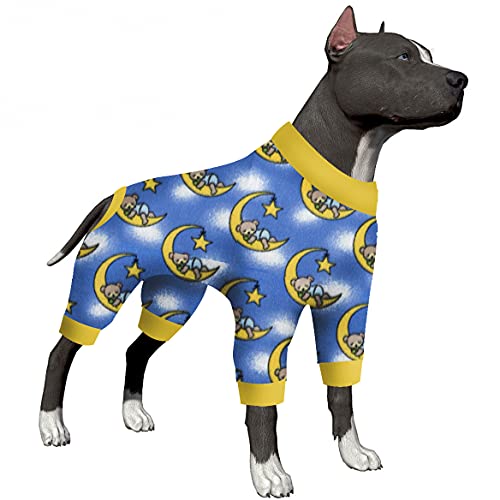 LovinPet Pitbull Pyjama – Haustier-Angstlinderung, Sonnenschutz, Hunde-Pyjama, bequemer, dehnbarer Stoff, verträumter Bärendruck, große Hunde-Pyjamas, Haustier-Jammies, Gelb L von LovinPet