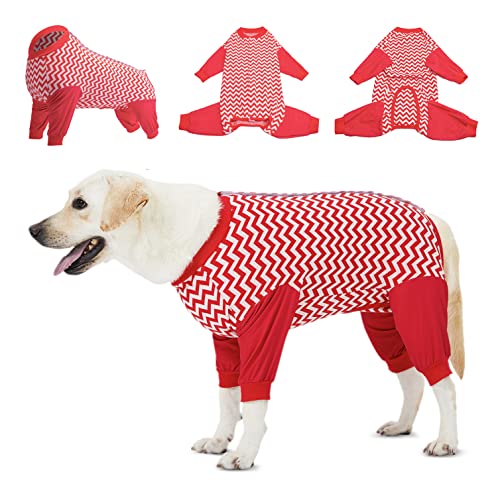 LovinPet Recovery Shirt – Cut-Out-Design der Baucherholung bequem guter Schutz Haustier Einteiler Hund Shedding Anzug Haustier Pyjama Hund Anti Lecken Snugly Anzug Rotes Wellenmuster, 3XL von LovinPet