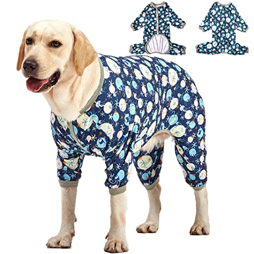 LovinPet Riesiger Hunde-Pyjama, Hundekleider, Quallen und Seestern, Tiefsee-Druck, leichter Pullover, großer Welpen-Pyjama, große Rassen, volle Abdeckung, Hunde-Jammies, Pet PJ's von LovinPet