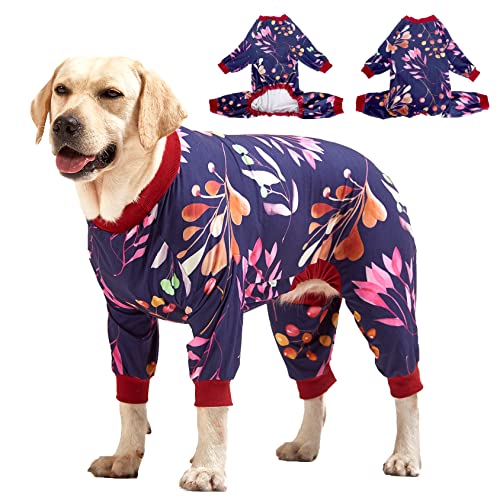 LovinPet Schlafanzug, Hundeanzug für große Hunde, Marineblau, Beeren-Druck, große Hunde-Jammies, leichter Pullover, Hunde-Pyjama, vollständige Abdeckung, 3XL von LovinPet