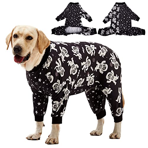 LovinPet Schlafanzug für große Hunde, schmale Passform, leichter Pullover, Hunde-Pyjama, vollständige Abdeckung, Weltraum-Astronauten-Druck, Pitbull/große Rassen, Pjs/3XL von LovinPet