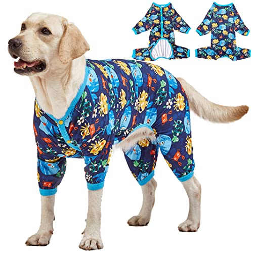 LovinPet Schlafanzug Hundeanzug für große Hunde – leichter Stretch-Strickpullover für Hunde, Marine-Lebensdruck, großer Hunde-Einteiler, Jammie, Haustier-PJ's von LovinPet