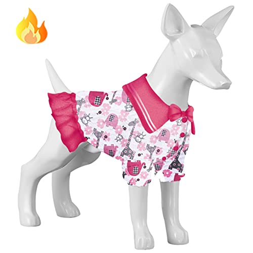 LovinPet Warmer Wintermantel für Hunde: Hautfreundliche Haustierkleidung, leicht zu entfernen, Flanellstoffkleidung für Hunde, Dschungelträume, Fuchsia-Drucke, Hundekleidung, Hunde, XS von LovinPet