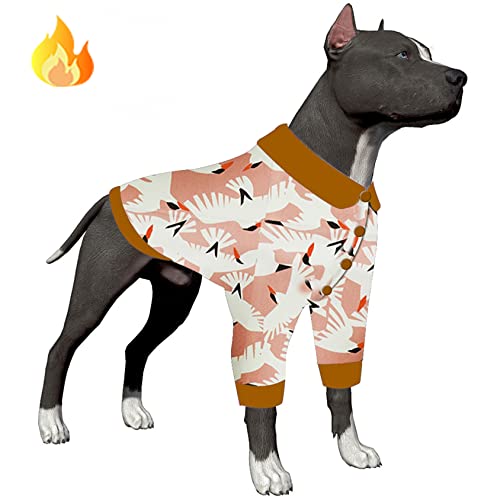 LovinPet XL-Hundepullover: Hundekleidung, doppelseitiges Fleecefutter, Wildtier, Vanille, Himmel, Weiß/Rosa, Multi-Drucke, leichtes Hunde-Flanellhemd, geeignet für kleine, kaltes Wetter, Größe M von LovinPet