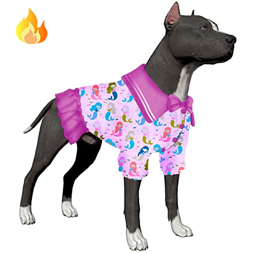 LovinPet XXL Mantel für Hunde, Upgrade leichte Flanell Hund Winterbekleidung, hautfreundlicher Stoff Stretch Jersey Strick Meerjungfrau Club rosa Drucke Hundemäntel für große Hunde Rassen Chihuahua, von LovinPet