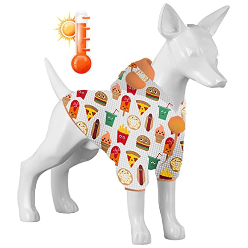 LovinPet f6fa Hunde-Kapuzenpullover für Pit Bull, leicht und warm, Flanell-Kapuzenpullover für Hunde mit niedlichen Snacks, mehrfarbige Drucke, Hundemantel, Anzug für kleine und große Hunde, kaltes Wetter (S+) von LovinPet