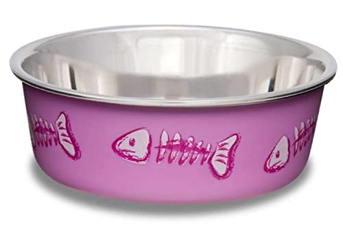 Loving Pets Bella Futternapf, Edelstahl, rutschfest, spülmaschinenfest, bakterienbeständig, Metallic-Optik, Rosa Fisch-Skelett, Größe XS (284 ml) von Loving Pets