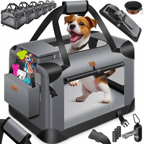 Lovpet® Transportbox Hund Katze Transporttasche XL 81,3x58,4x58,4cm | Hunde-Tragetasche Faltbare Katzentasche | Haustier-Transportbox inkl. Hundenapf & Schultergurt | für Katzen & Hunde Anthrazit von Lovpet