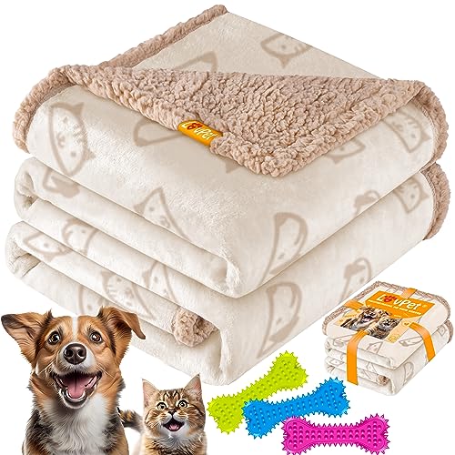 Lovpet® wasserdichte Hundedecke, Fleece Haustier Decke Katzendecke + 3X Kauknochen, für Minihunde, Katzen, 73 x 63 cm, S, maschinenwaschbar, beidseitiger Sofabezug-Schutz Beige von Lovpet