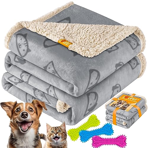 Lovpet® wasserdichte Hundedecke, Fleece Haustier Decke Katzendecke + 3X Kauknochen, für Minihunde, Katzen, 73 x 63 cm, S, maschinenwaschbar, beidseitiger Sofabezug-Schutz Grau von Lovpet