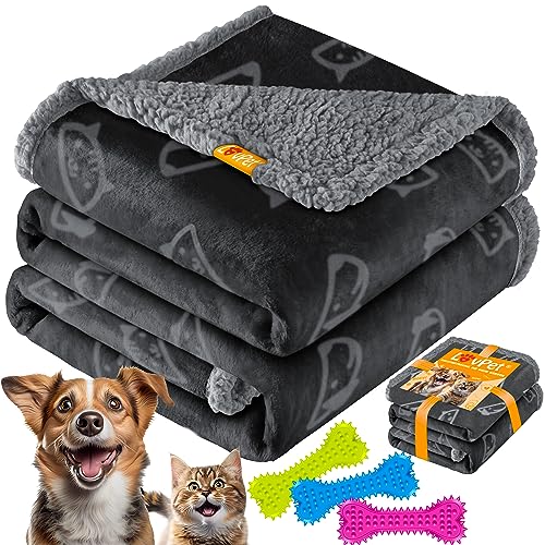 Lovpet® wasserdichte Hundedecke, Fleece Haustier Decke Katzendecke + 3X Kauknochen, für Minihunde, Katzen, 73 x 63 cm, S, maschinenwaschbar, beidseitiger Sofabezug-Schutz Schwarz von Lovpet