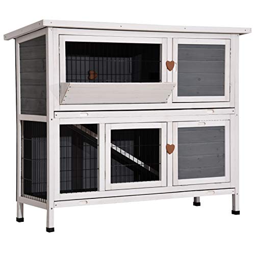 Lovupet Kaninchenstall Hasenstall Kleintierstall Hasenvilla Meerschweinchen Stall 0323, doppelstöckiger, mit Heuraufe, Indoor und Outdoor, Wetterfest, UV-beständig, 122 x 51 x 101 cm(Grau) von Lovupet