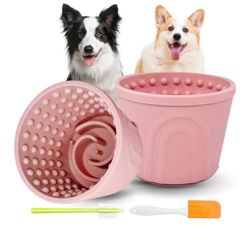 Leckmatte für Hunde, 2 Stück, Rosa, Größe M, Angstlinderung, langsamer Futterspender, rutschfester Lecknapf für kleine, mittelgroße und große Hunde, BPA-freies Silikon von Loyala