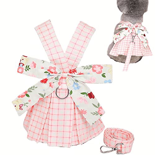 Loyanyy Hundegeschirr mit Leine, niedliche Fliege, Katzenkleid, Outfit, Blumenmuster, Welpen, Kätzchen, Sommerkleidung, Training, Spazierengehen, Strand, Hundebekleidung, E, Rosa, Größe M von Loyanyy