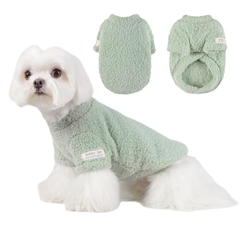 Loyanyy Kleiner Hundepullover für den Winter, solider Plüsch, Hundekleidung, warm, weich, Katzenpullover, dehnbare Fleece-Bekleidung für kleine und mittelgroße Hunde, Grün, Größe M von Loyanyy