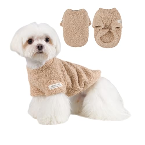 Loyanyy Kleiner Hundepullover für den Winter, solider Plüsch, Hundekleidung, warm, weich, Katzenpullover, dehnbare Fleece-Bekleidung für kleine und mittelgroße Hunde, Khaki, Größe L von Loyanyy