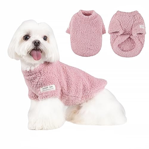 Loyanyy Kleiner Hundepullover für den Winter, solider Plüsch, Hundekleidung, warm, weich, Katzenpullover, dehnbare Fleece-Bekleidung für kleine und mittelgroße Hunde, Rosa, Größe M von Loyanyy