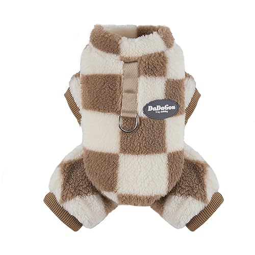 Loyanyy Plüsch-Hunde-Pyjama für kaltes Wetter, 4-beinige Katzenkleidung, stilvoller Einteiler für Welpen, Kätzchen, dehnbar, warm, mit D-Ring, Beige, Größe S von Loyanyy