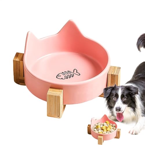 Ceramic Cat Bowls | Anti Fall Dog Food Bowl | Spill Proof Cat Bowls | Cat Feeding Bowl | Wooden Stand Pet Bowls Elegant Design with Functional Wooden Stand for Food and Water, Cute Cat Ear Dog Cat von Lpsdssre