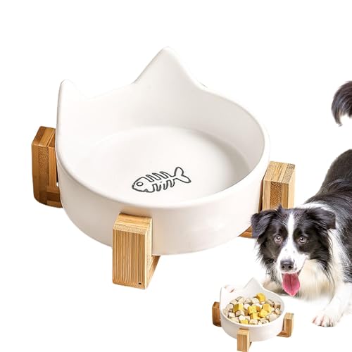 Ceramic Cat Bowls | Anti Fall Dog Food Bowl | Spill Proof Cat Bowls | Cat Feeding Bowl | Wooden Stand Pet Bowls Elegant Design with Functional Wooden Stand for Food and Water, Cute Cat Ear Dog Cat von Lpsdssre