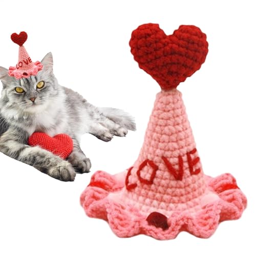 Haustiermütze | Bequeme Haustiermütze | Gestrickte Haustier-Kopfbedeckung | Valentinstag-Kopfbedeckung für Haustiere | Gestrickte Valentinsmütze, bezauberndes Valentinstag-Design für Katzen, Hunde, We von Lpsdssre