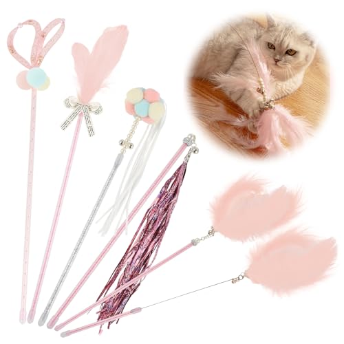 Lrocotanc Katzenspielzeug Feder - Katzenangel 6 Stück - Kitten Spielzeug - Katzenspielzeug Set - Cat Toys - Interaktives Katzenspielzeug - Katzenspielzeug Selbstbeschäftigung (Rosa) von Lrocotanc