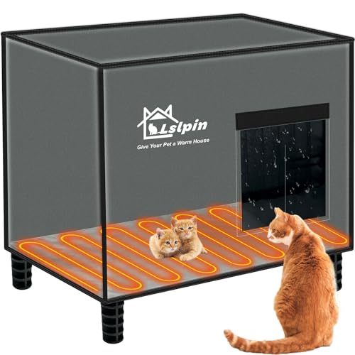 Lslpin Großes beheiztes Katzenhaus für Katzen im Winter, isoliertes Katzenhaus mit Fluchttür, erhöht und wetterfest, für den Außenbereich, Wildkatzenhaus mit Heizung für streunende Katzen, 50,8 x 40,6 von Lslpin