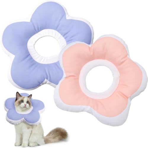 2 Stück Halskrause Katze Weich,Halskrause Katze Blume,Halsband Soft Katze,Verstellbare Katzenhalsband,Einstellbar Katzenkragen Halskrause,für Haustiere Katzen Hunde Welpen Kätzchen(Rosa,Lila,M) von Lsydgn