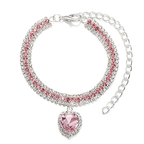 LtuzPet 3 Reihen Strass Haustier Halsband mit Diamanten Halskette Herz Anhänger Verstellbar Haustier Bling Halsband Katze Hund Ornament Haustier Schmuck Zubehör von LtuzPet