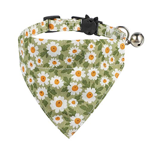 LtuzPet Hundehalsband mit Fliege und abnehmbarem Hundehalsband, Bandana, Blumenmuster, verstellbar, mit Glocke, Hunde-Lätzchen, dreieckiges Bandana von LtuzPet