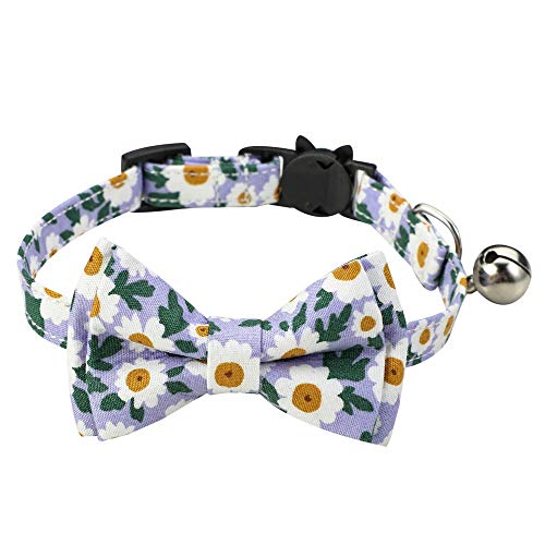 LtuzPet Hundehalsband mit Fliege und abnehmbarem Hundehalsband, Bandana, Blumenmuster, verstellbar, mit Glocke, Hunde-Lätzchen, dreieckiges Bandana von LtuzPet
