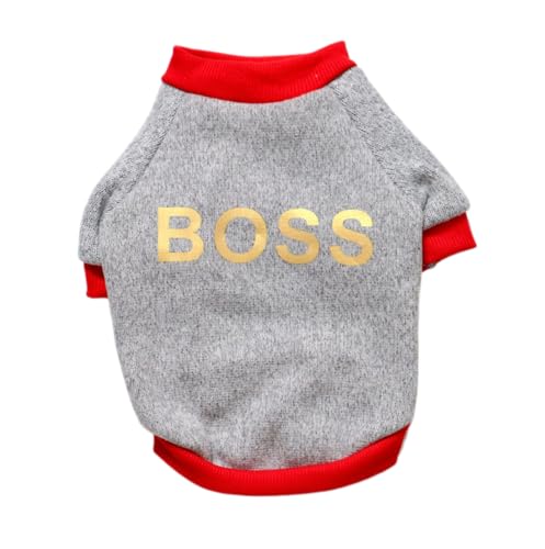 LtuzPet Hundepullover für kleine Hunde mit Aufdruck "Boss", weiches Fleece, warme Hundejacke, Mantel (BossGray, S) von LtuzPet