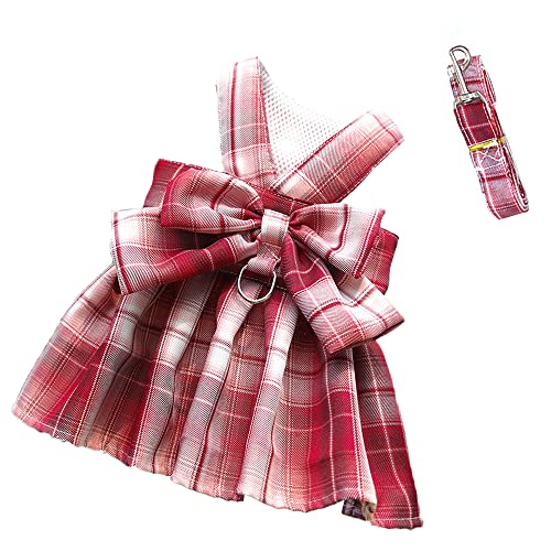 LtuzPet Plaid Hundekleid Fliege Geschirr Leine Set Prinzessin Hund Hochzeitskleid Welpenkleidung Sommer Hund Rock für kleine mittelgroße Hunde Katzen Mädchen von LtuzPet