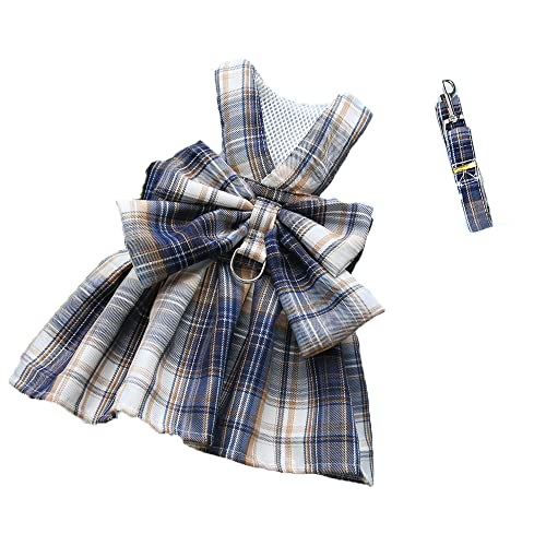 LtuzPet Plaid Hundekleid Fliege Geschirr Leine Set Prinzessin Hund Hochzeitskleid Welpenkleidung Sommer Hund Rock für kleine mittelgroße Hunde Katzen Mädchen von LtuzPet